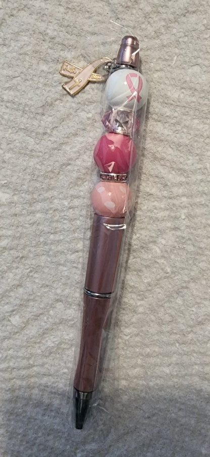 Breast Cancer Awareness Beaded Pen and Keychain Set