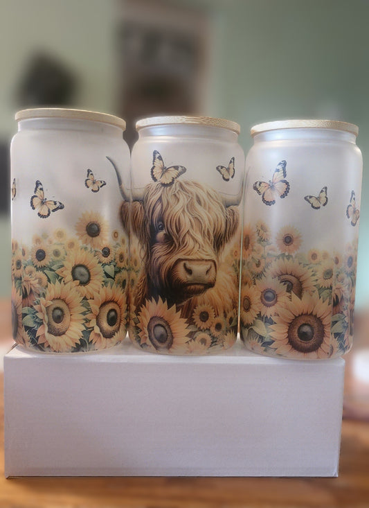 Highland Cow 16oz Glass Tumbler