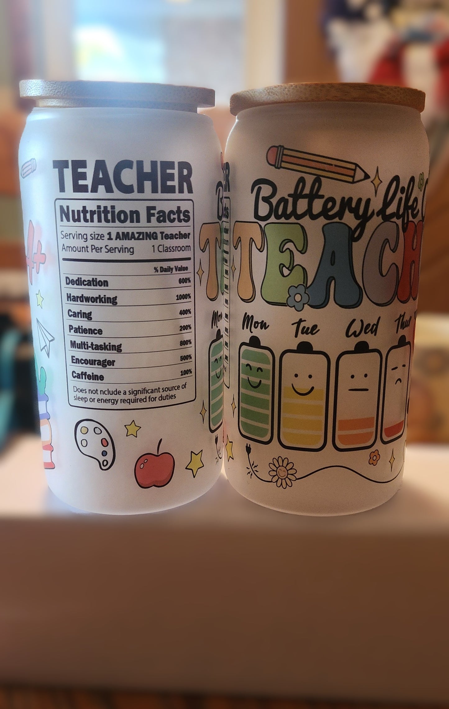 Teachers Battery Life 16oz Glass Tumbler