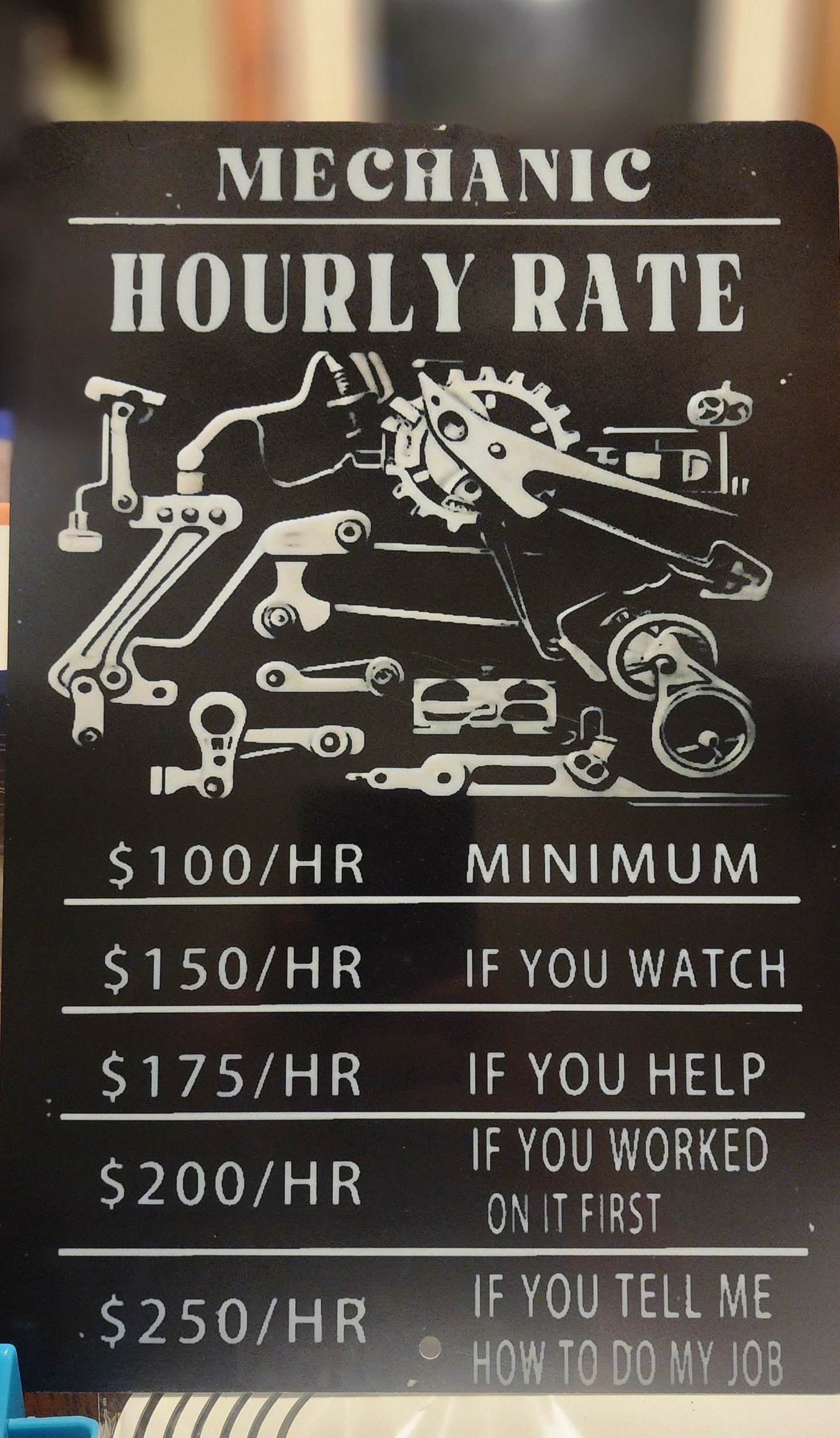 Mechanic's Hourly Rate Sign Aluminum